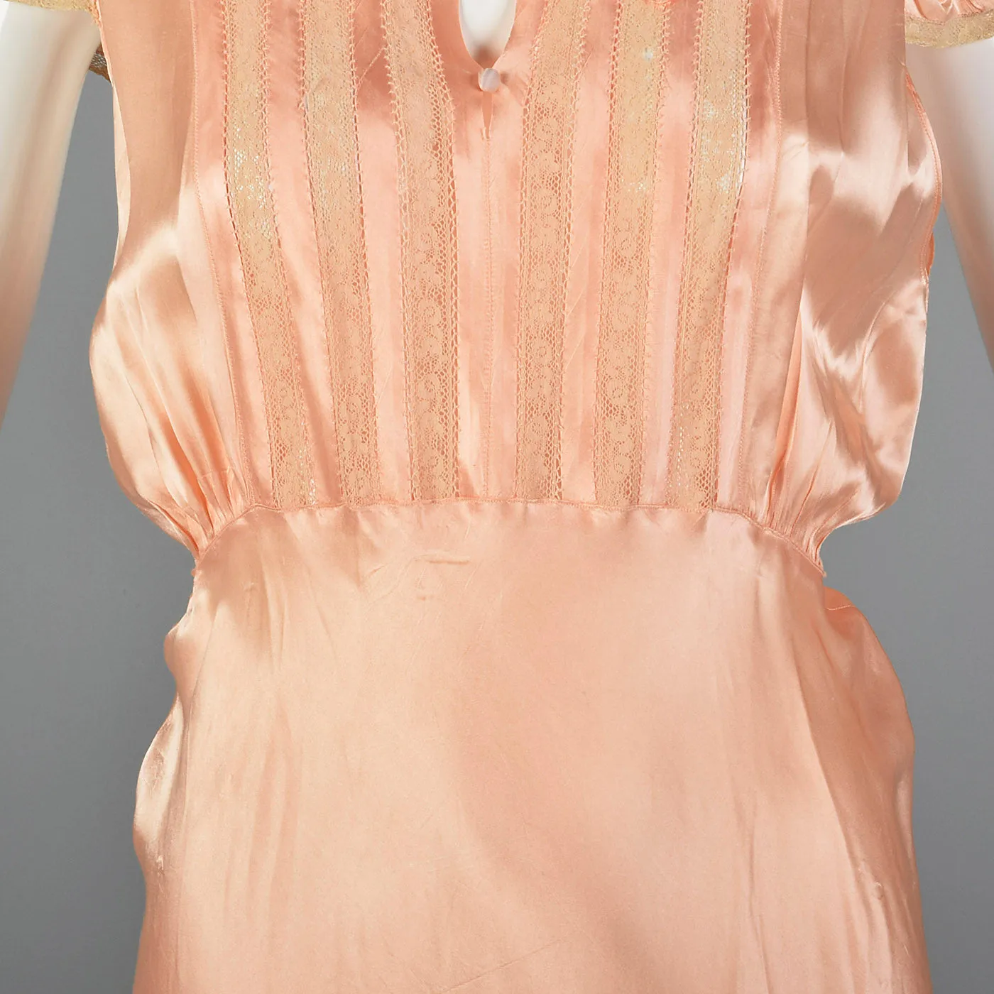 1930s Pink Satin Nightgown with Keyhole Bust