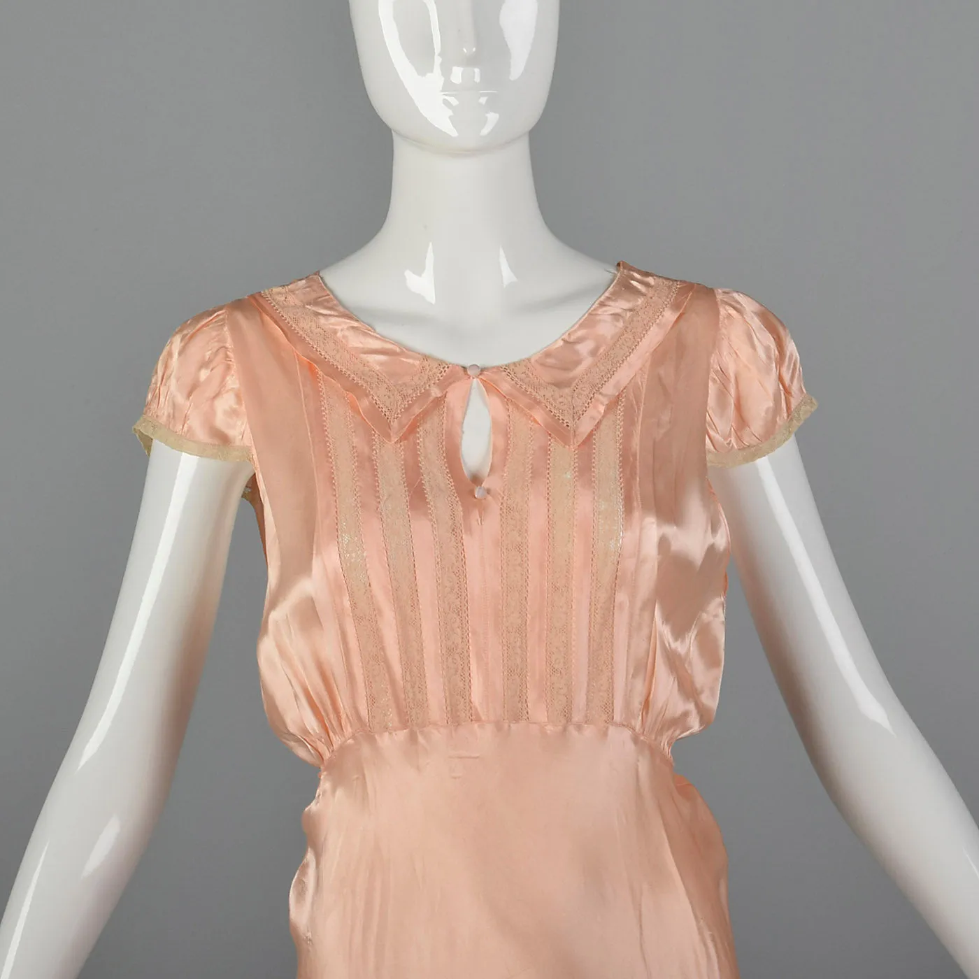 1930s Pink Satin Nightgown with Keyhole Bust