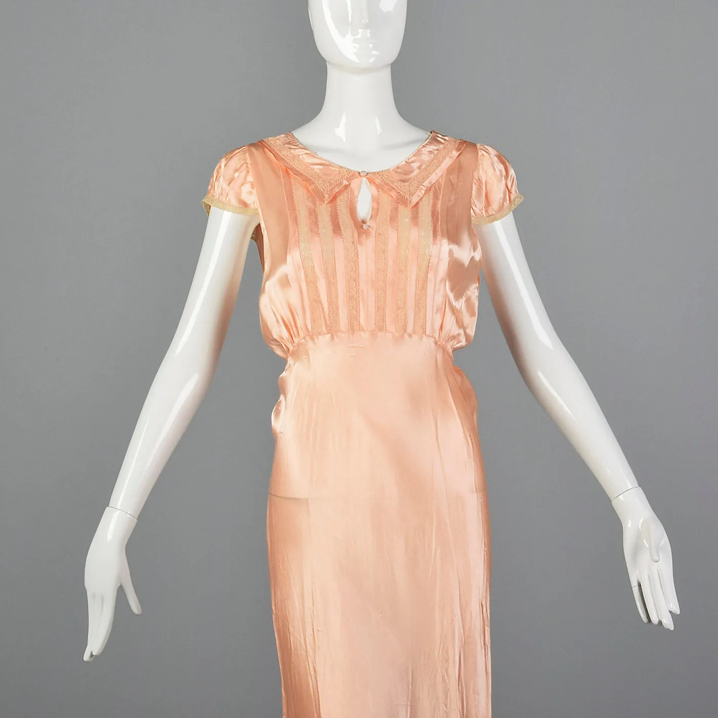 1930s Pink Satin Nightgown with Keyhole Bust