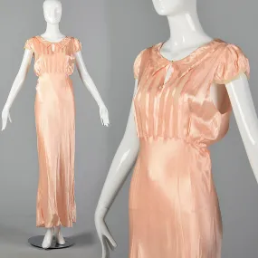 1930s Pink Satin Nightgown with Keyhole Bust