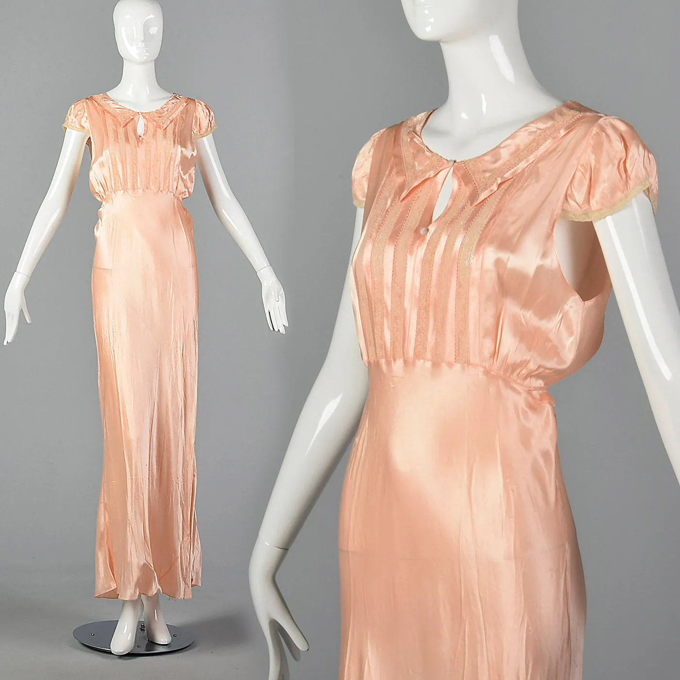 1930s Pink Satin Nightgown with Keyhole Bust