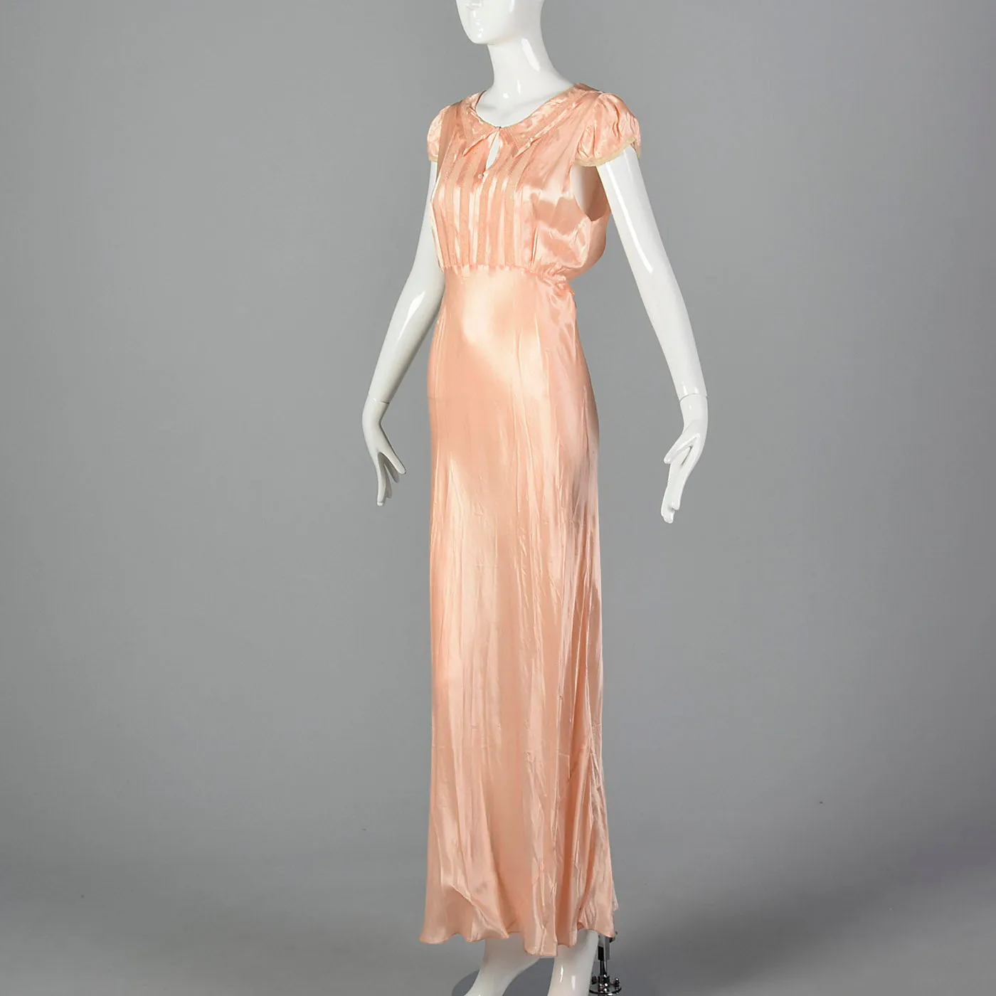 1930s Pink Satin Nightgown with Keyhole Bust