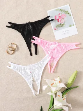 3pack Floral Lace Crotchless Panty Set