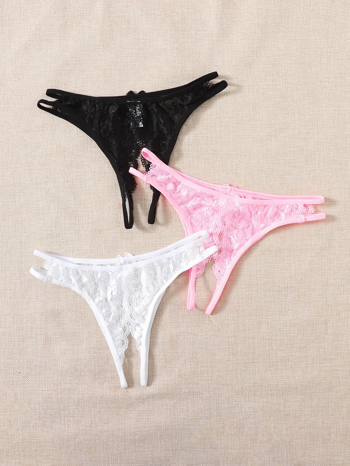 3pack Floral Lace Crotchless Panty Set