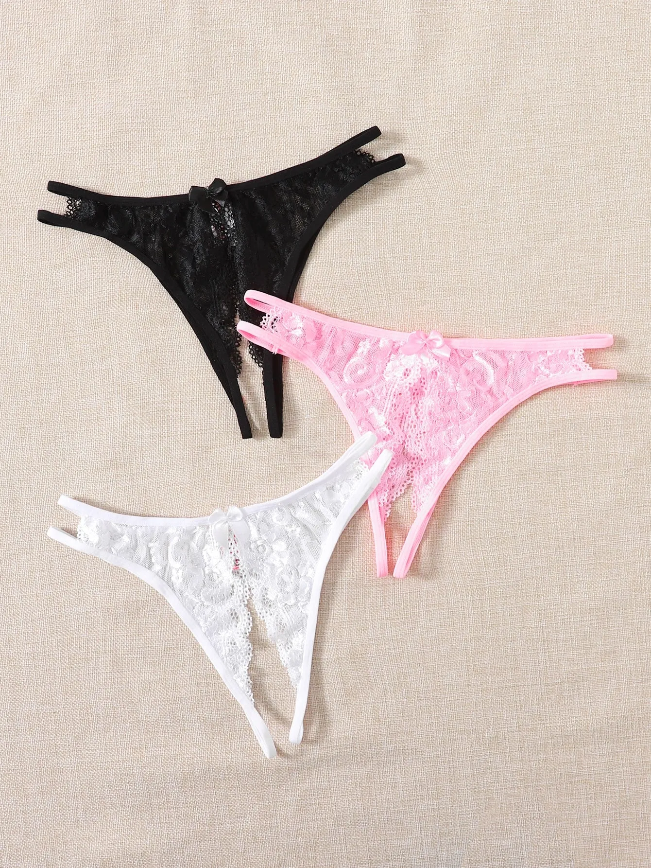 3pack Floral Lace Crotchless Panty Set