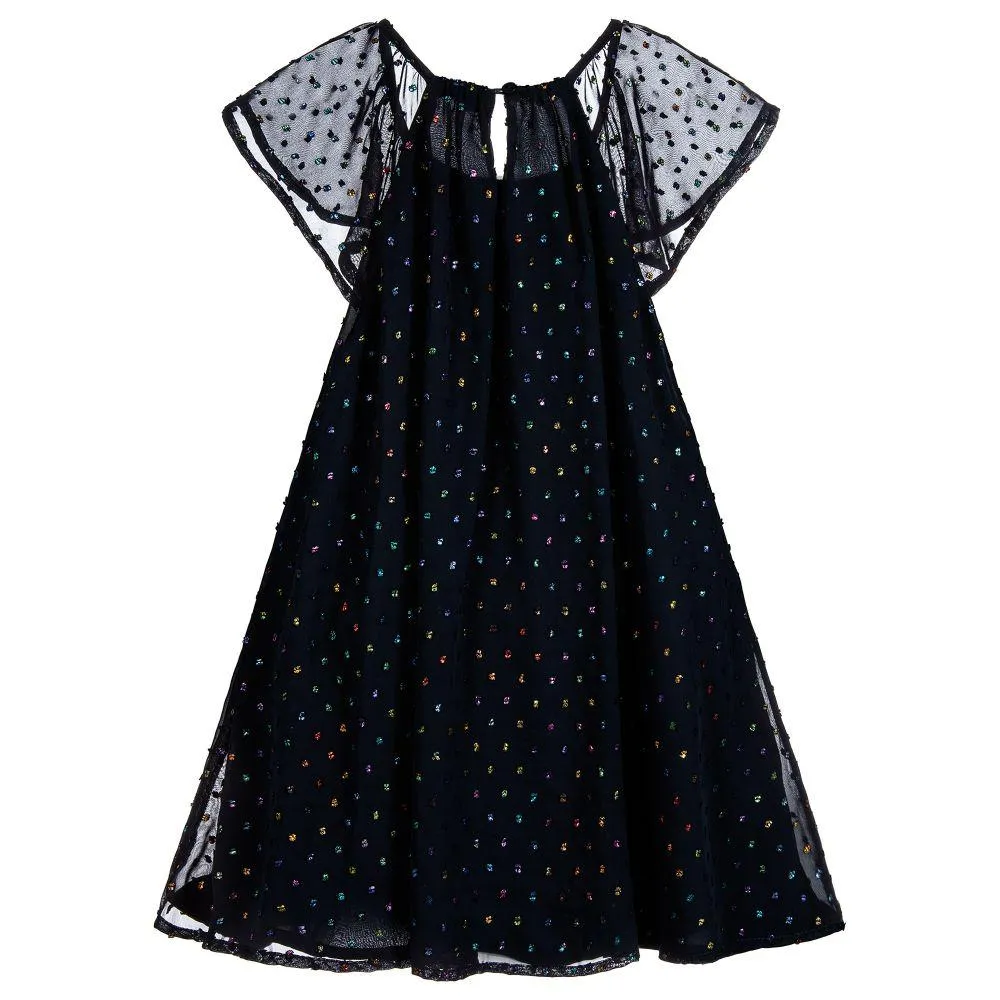 3Pommes Girls Navy Robe A Manches Short Sleeve Dress
