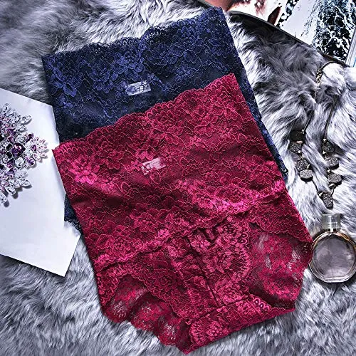 5 Pack Women Sexy Lace Underwear Briefs Plus Size Lace Panties High Waist Hipster Panties