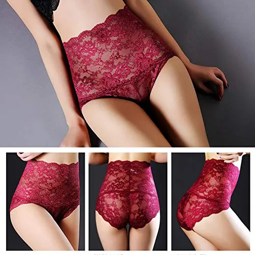 5 Pack Women Sexy Lace Underwear Briefs Plus Size Lace Panties High Waist Hipster Panties
