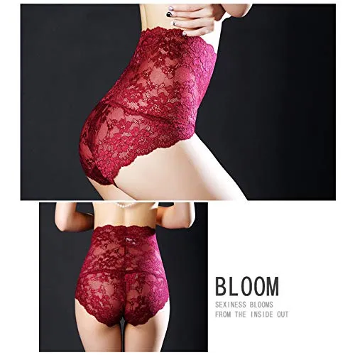 5 Pack Women Sexy Lace Underwear Briefs Plus Size Lace Panties High Waist Hipster Panties