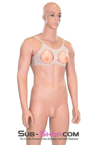9869RS      Lola Silicone Breast and Nipples Chest Form Enhancers with Open Cup Bra, B Cup