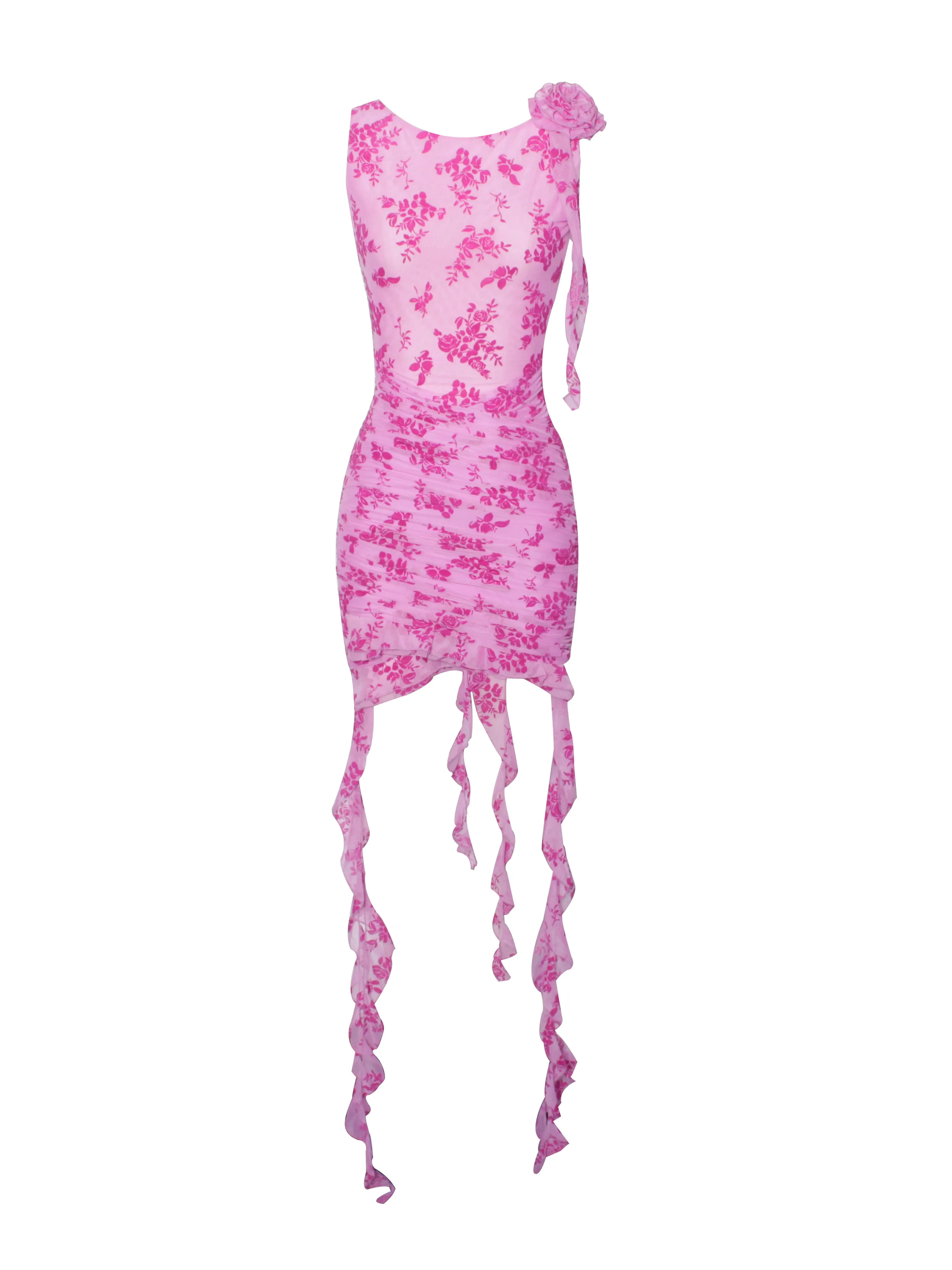 Alaina Fuchsia Floral Ruffle Mesh Dress
