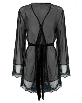 Applique Floral Short Robe - Black/Jewel Blue -
