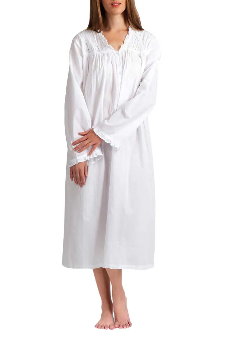 Arabella Jodi 100% Cotton Nightgown with Long Sleeve in White MD-759