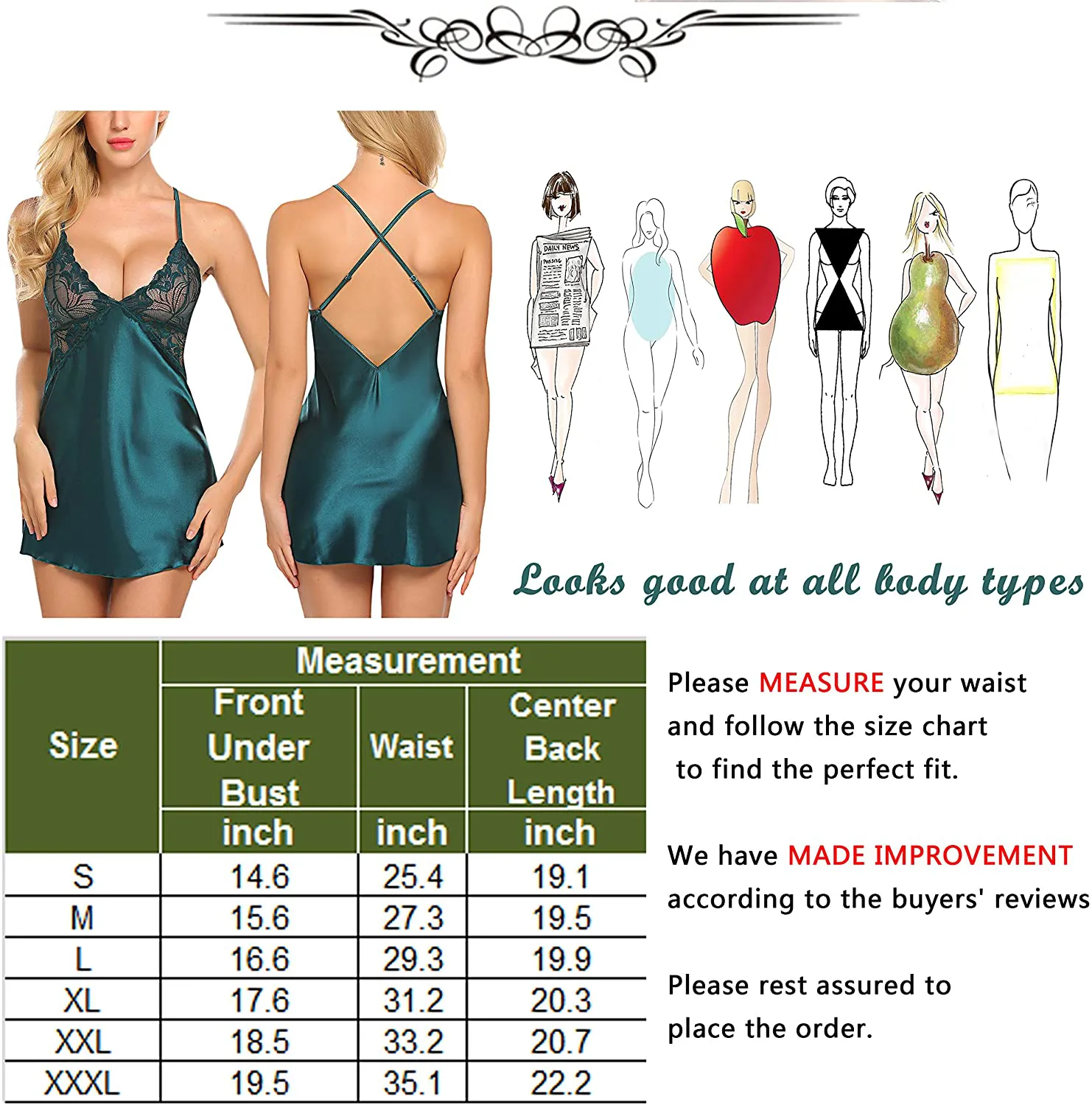 Avidlove Women Lingerie V Neck Nightwear Satin Sleepwear Lace Chemise Mini Teddy