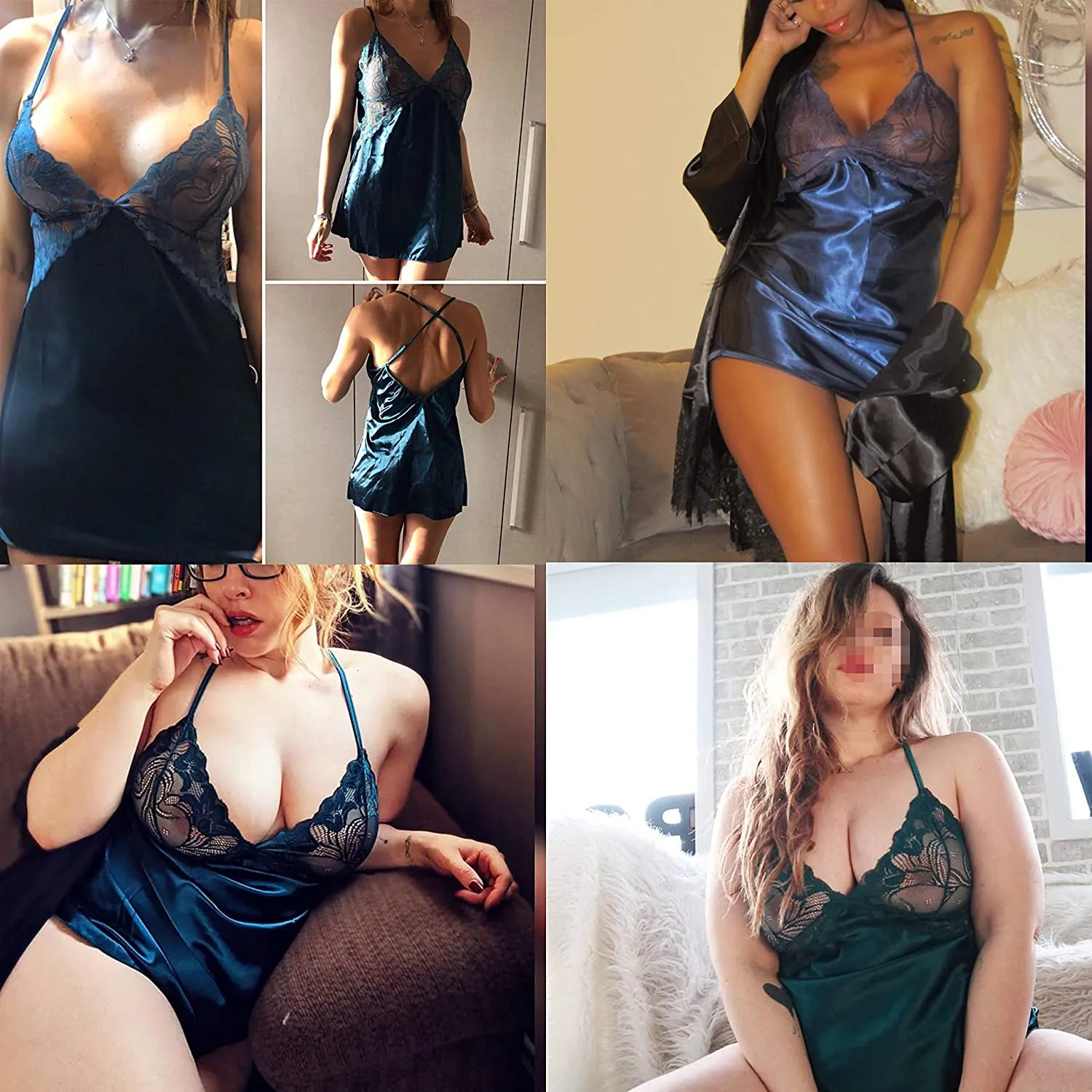 Avidlove Women Lingerie V Neck Nightwear Satin Sleepwear Lace Chemise Mini Teddy