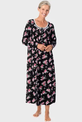 Black Floral Long Sleeve Nightgown