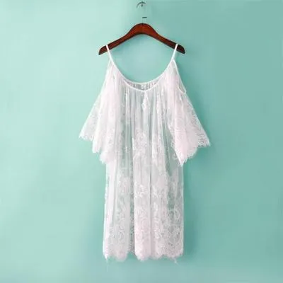 Black White Off Shoulder Lace Nightgown Women Sexy Spaghetti Strap Patchwork Lingerie Dress Sleepwear Sleepshirts Size S-Xl