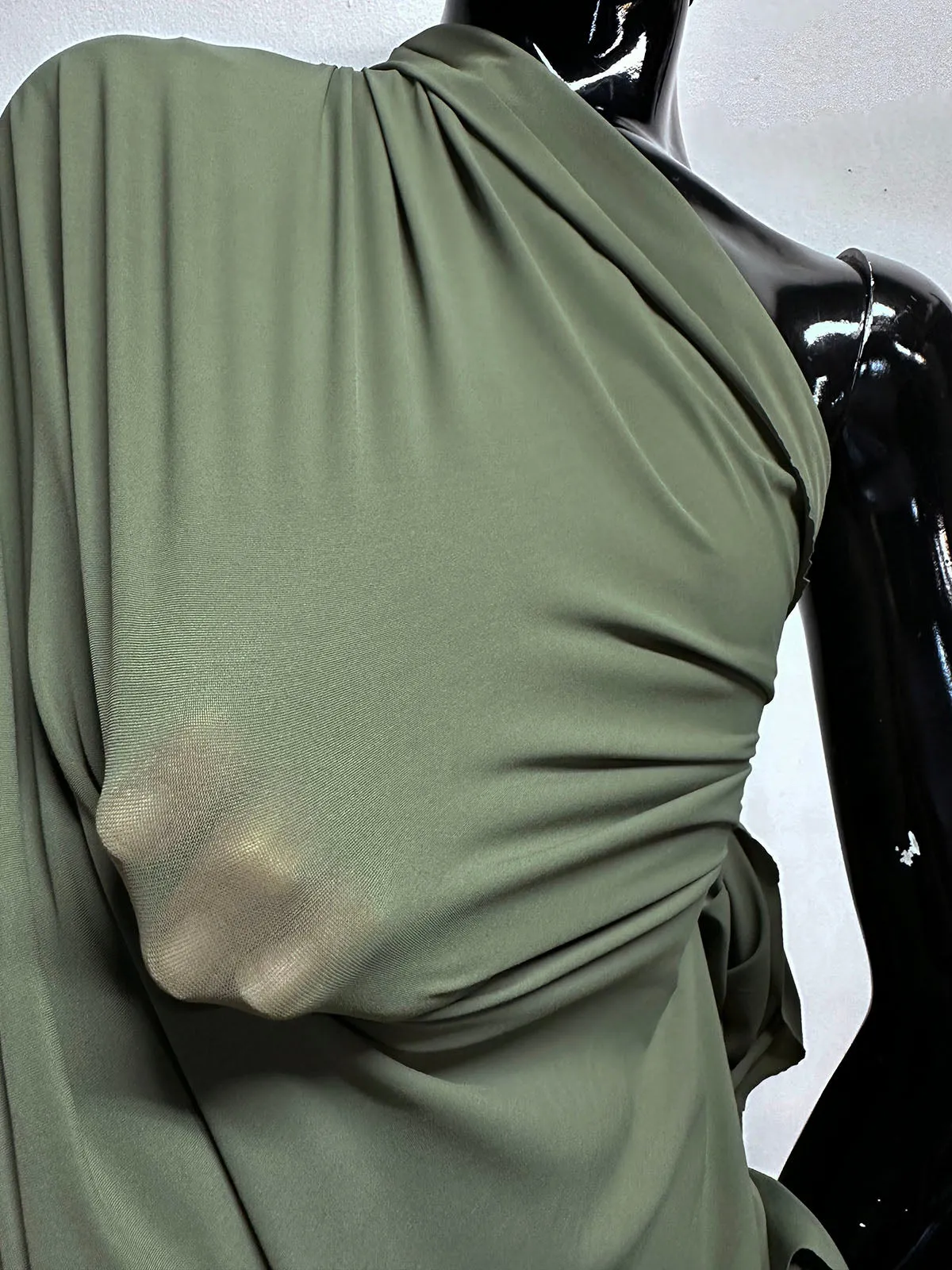 Body Con Semi SHeer 4 Way Stretch Jersey in Olive