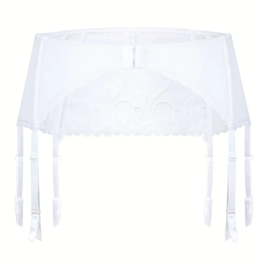 Bridal Sheer Mesh Embroidered Garter Belt Roza Anuk White