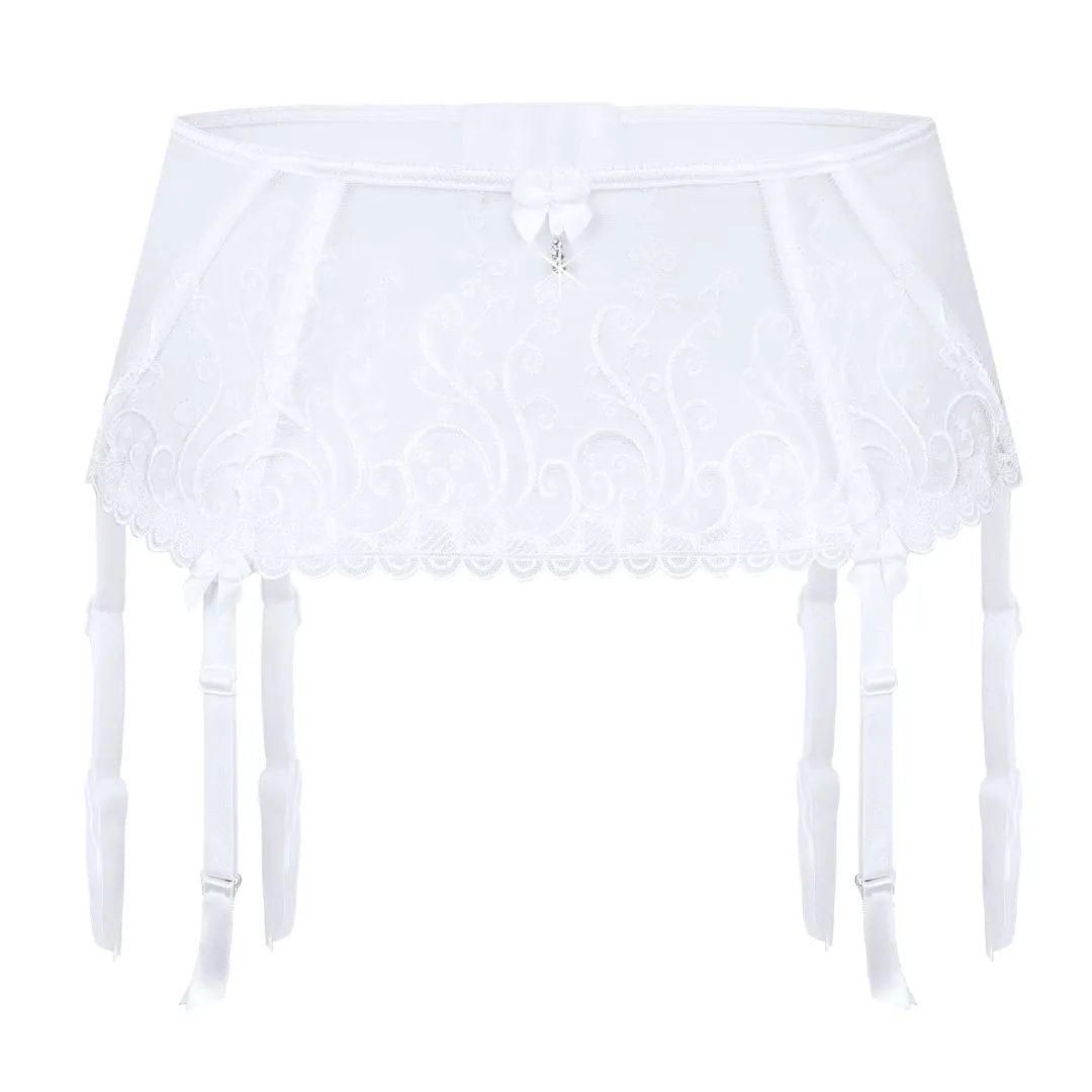 Bridal Sheer Mesh Embroidered Garter Belt Roza Anuk White