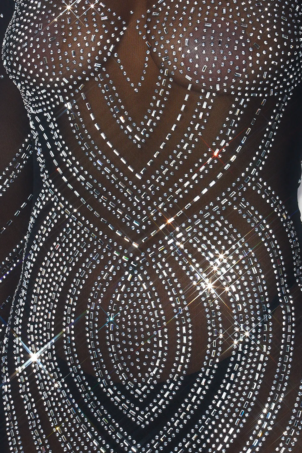 Cady Nylon Knit Rhinestone Bodycon Mini Dress