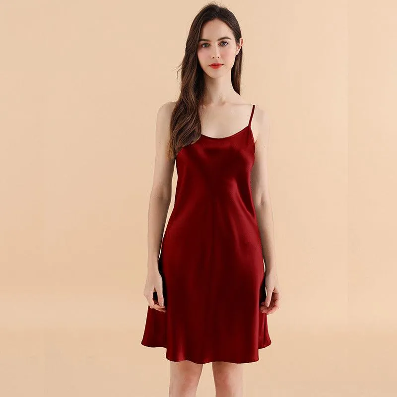 Classic Silk Nightgown For Women 22 Momme  Silk Elegant Round Neck Sleep Dress Silk Slips Sleepwear
