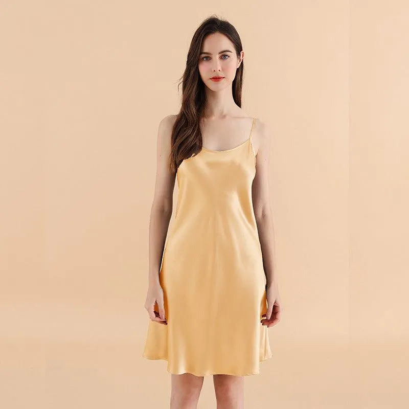 Classic Silk Nightgown For Women 22 Momme  Silk Elegant Round Neck Sleep Dress Silk Slips Sleepwear