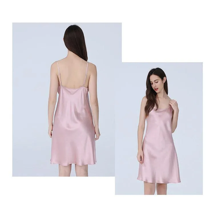 Classic Silk Nightgown For Women 22 Momme  Silk Elegant Round Neck Sleep Dress Silk Slips Sleepwear