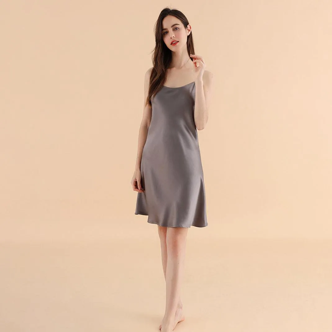 Classic Silk Nightgown For Women 22 Momme  Silk Elegant Round Neck Sleep Dress Silk Slips Sleepwear