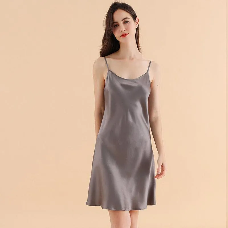 Classic Silk Nightgown For Women 22 Momme  Silk Elegant Round Neck Sleep Dress Silk Slips Sleepwear