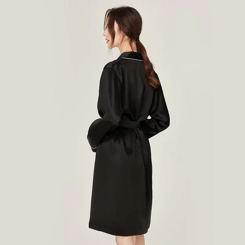 Classic Solid Silk Robe And Nightgown Set Long Sleeves 100%  Silk Sleepwear Bathrobe For Women