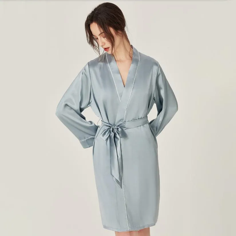 Classic Solid Silk Robe And Nightgown Set Long Sleeves 100%  Silk Sleepwear Bathrobe For Women