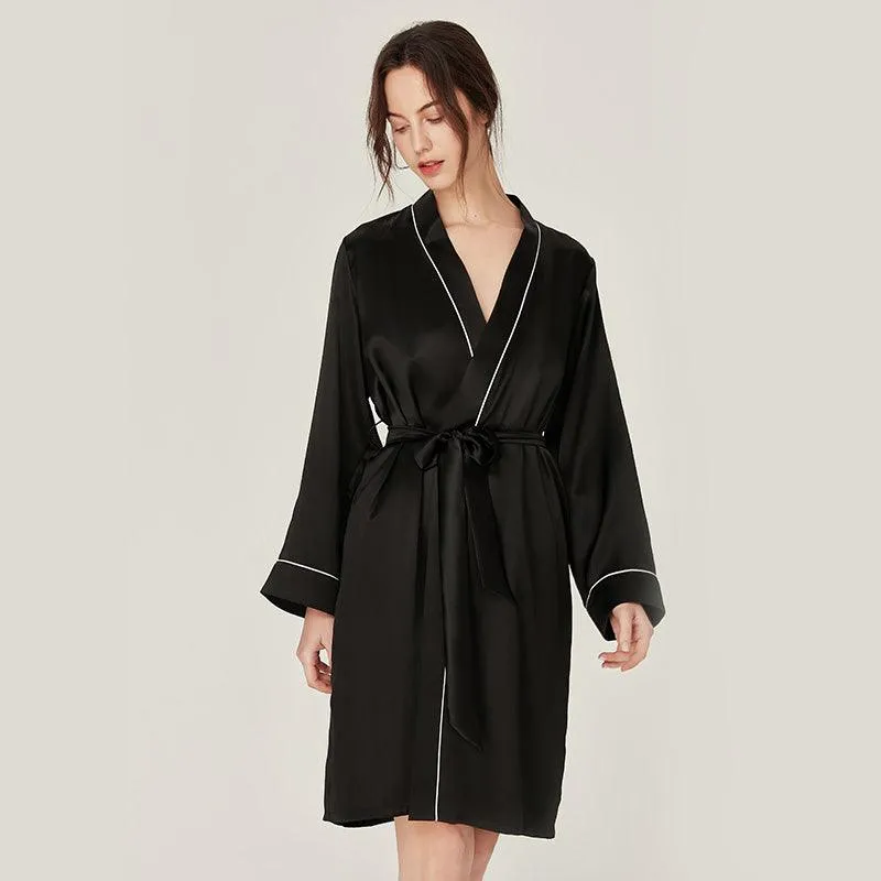 Classic Solid Silk Robe And Nightgown Set Long Sleeves 100%  Silk Sleepwear Bathrobe For Women