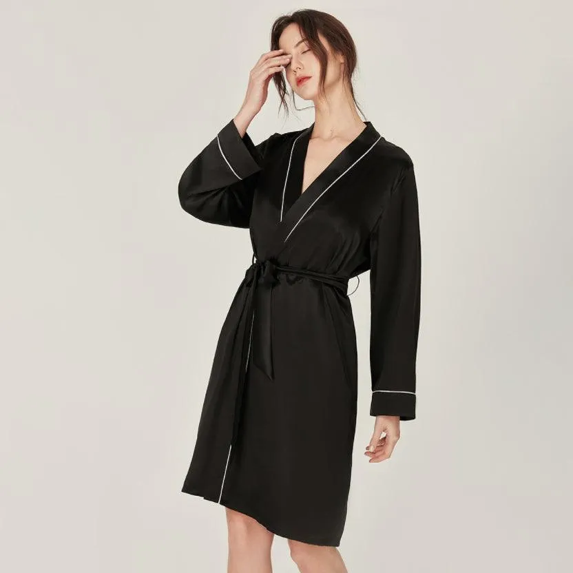 Classic Solid Silk Robe And Nightgown Set Long Sleeves 100%  Silk Sleepwear Bathrobe For Women