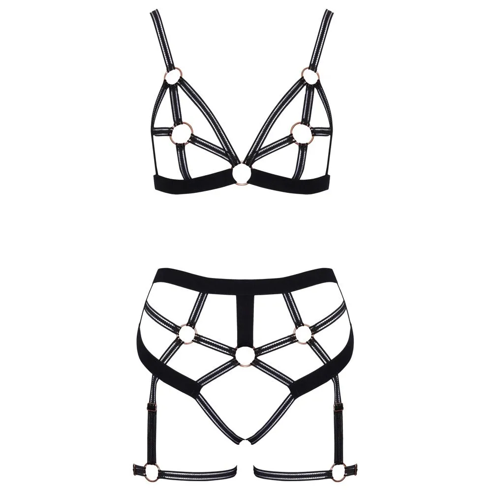Cottelli Crotchless Bondage Strappy Bra Set Black