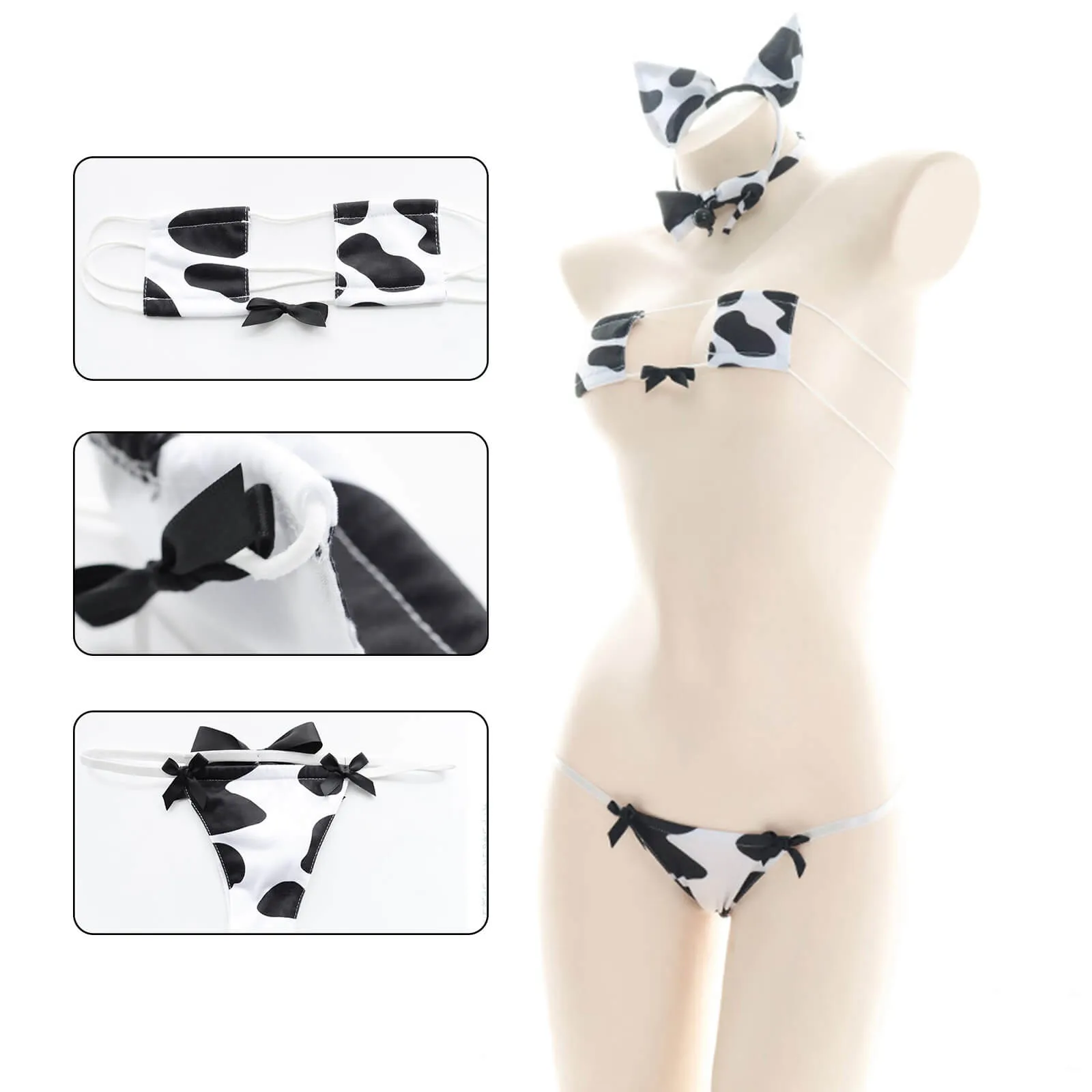 Cow Print Square Anime Lingerie Lolita Japanese Cosplay Bikini Costume Set