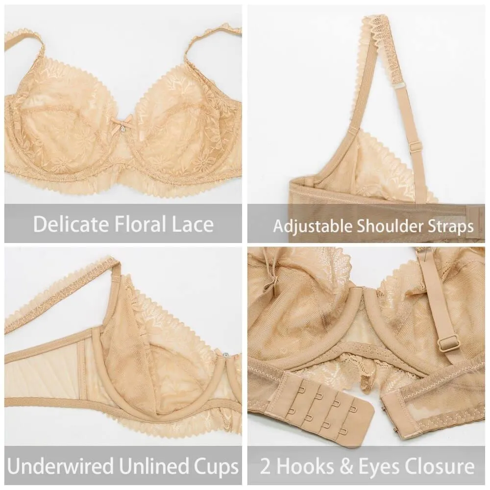 Delicate Sheer Lace Balconette Bra