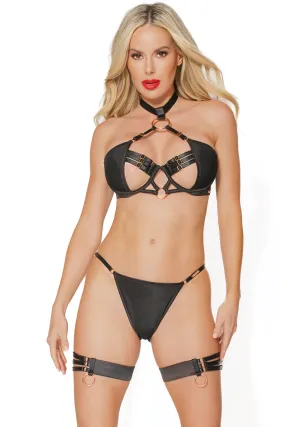 Dominate Bondage Bra, G-String, and Leg Garter Set