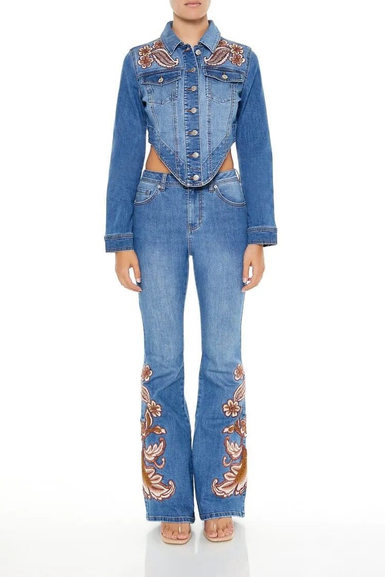 Embroidered Paisley Flare Jeans