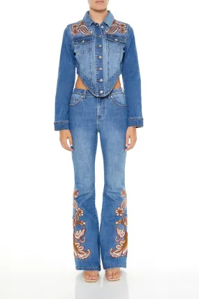 Embroidered Paisley Flare Jeans