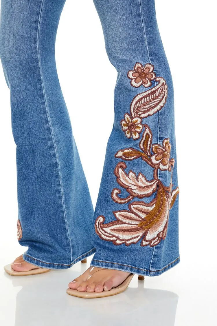 Embroidered Paisley Flare Jeans