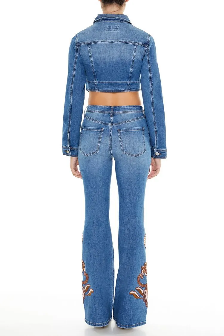 Embroidered Paisley Flare Jeans