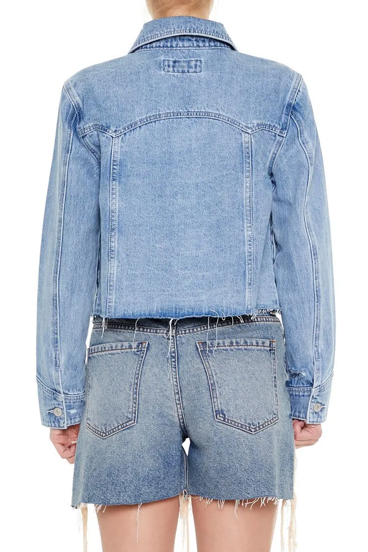 Embroidered Raw-Cut Denim Jacket