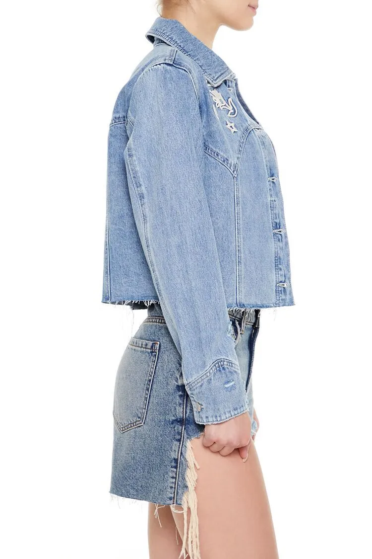 Embroidered Raw-Cut Denim Jacket