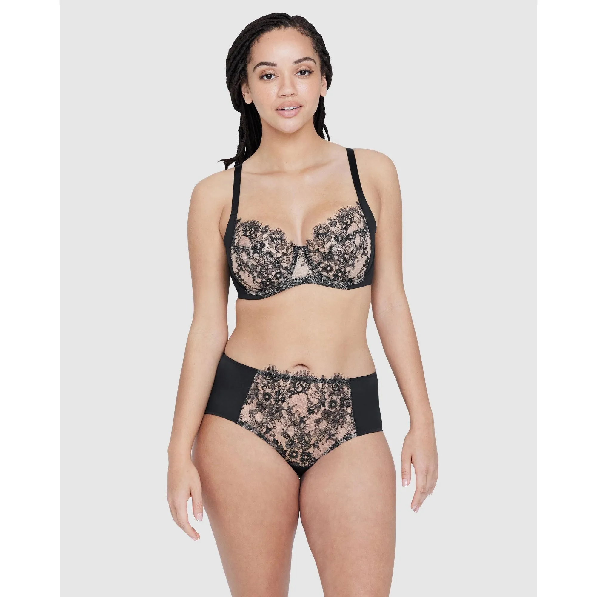 Entice Fuller Bust Sheer Lace Bra with Side Support Black/Nylon
