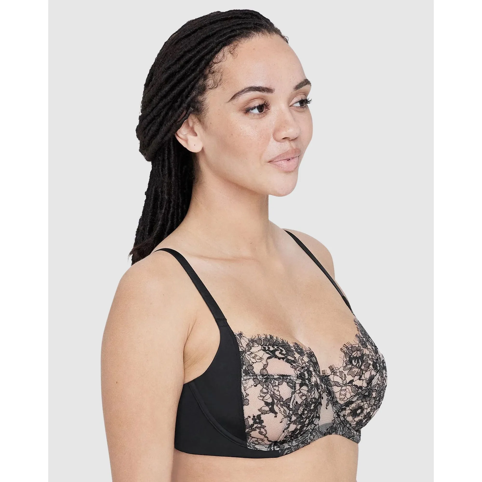 Entice Fuller Bust Sheer Lace Bra with Side Support Black/Nylon