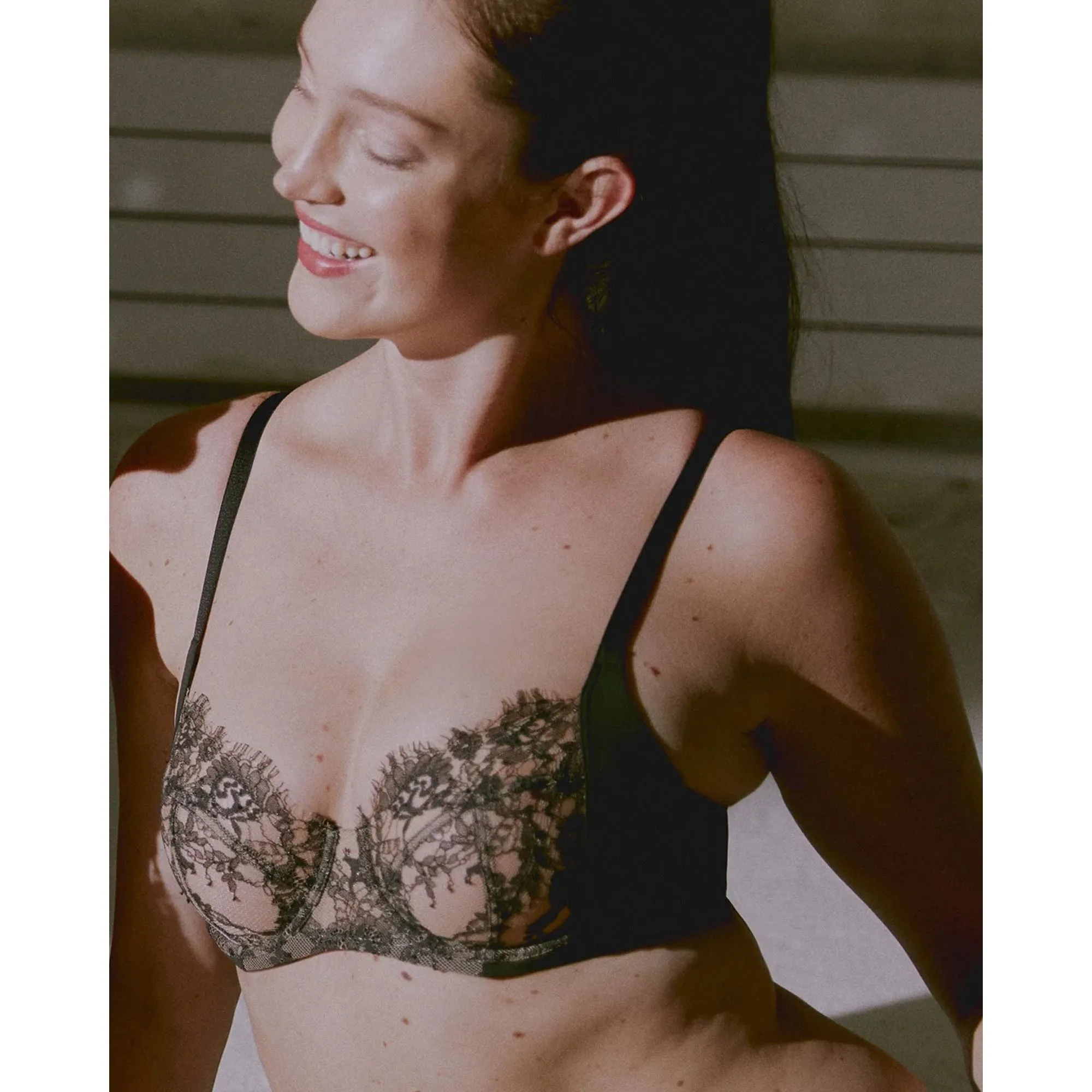 Entice Fuller Bust Sheer Lace Bra with Side Support Black/Nylon