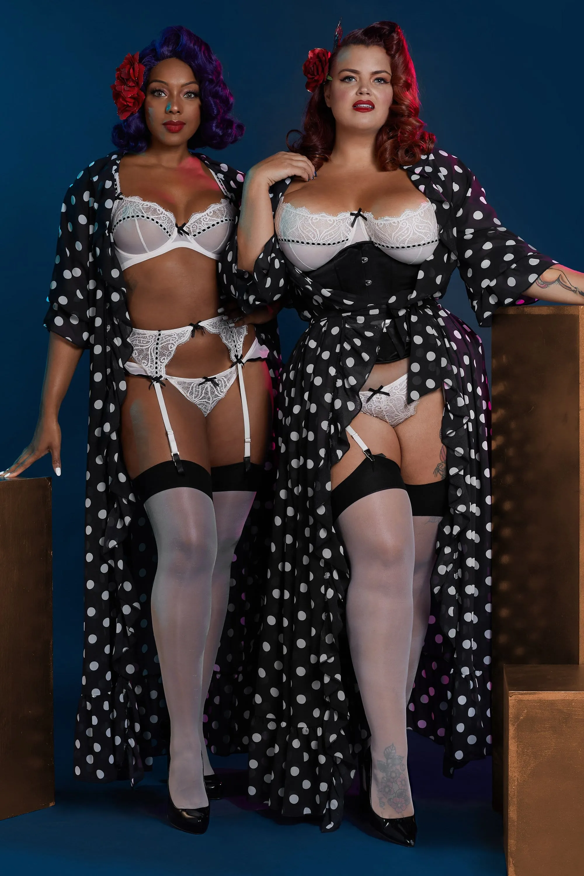 FFFB Chiffon Polka Dot Black Robe Curve