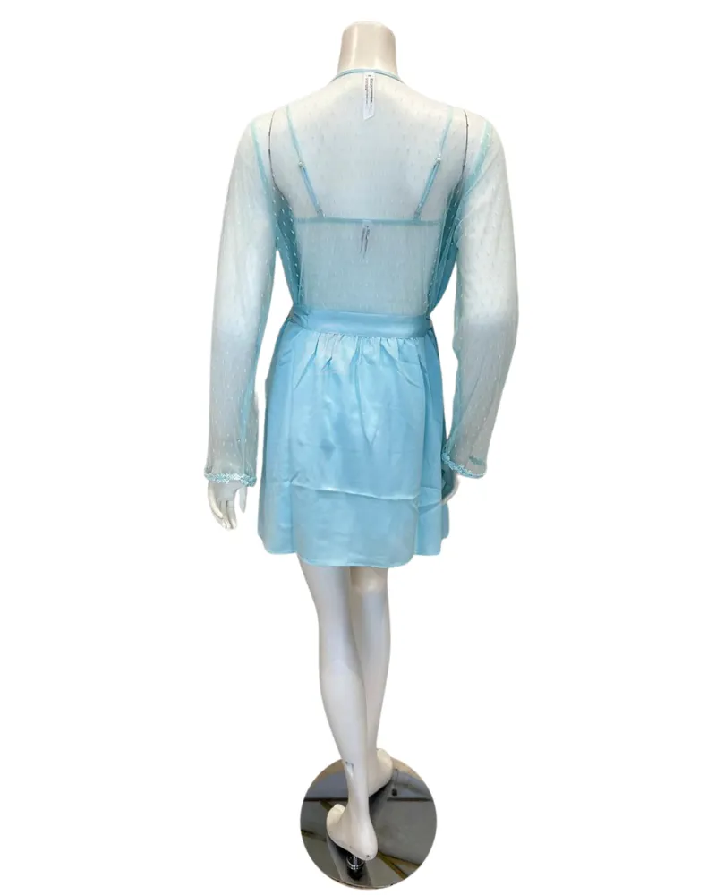 Flora Nikrooz Light Blue Showstopper Chemise & Robe Set