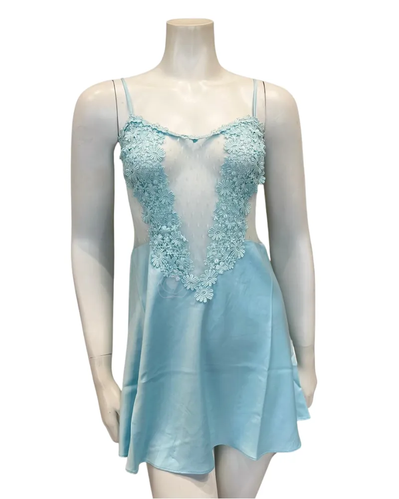 Flora Nikrooz Light Blue Showstopper Chemise & Robe Set
